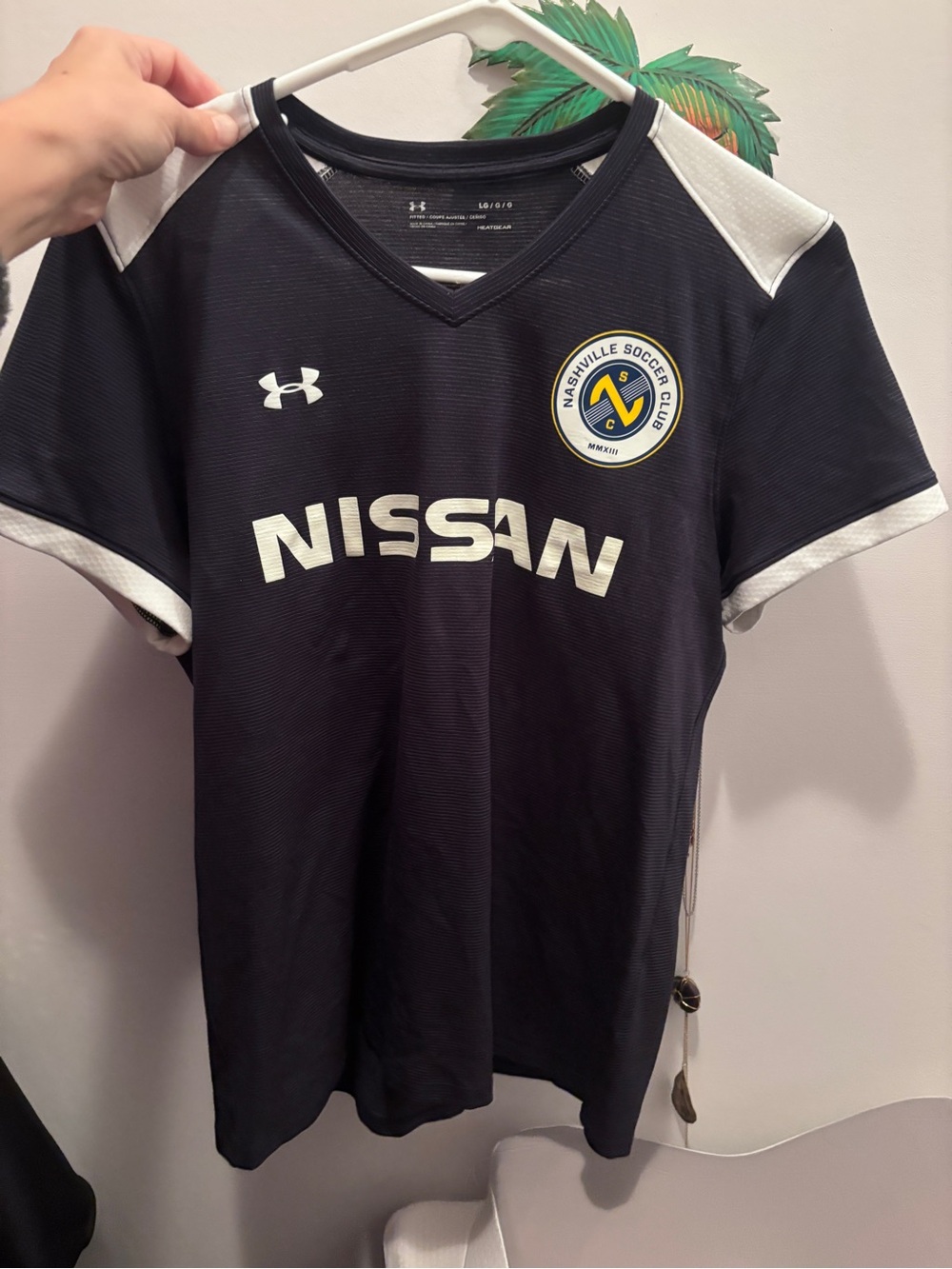Under Armour Women’s Nashville SC Black Soccer Jersey with White Accents